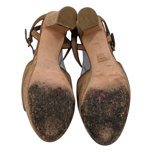 Gucci Platform Cork Heel Sandals Womens Tan Suede Leather Buckle 5" EU 39 US 9 - Picture 12 of 16